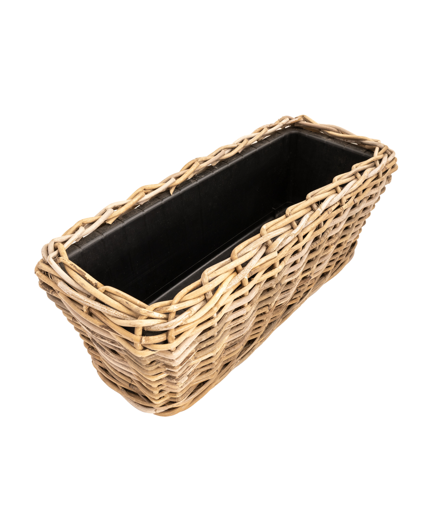 Rectangular Woven Rattan Planter with Plastic Insert