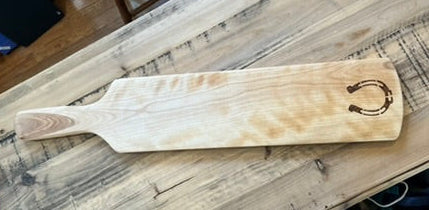 Handmade Flame Birch Wood Board with Horseshoe Design