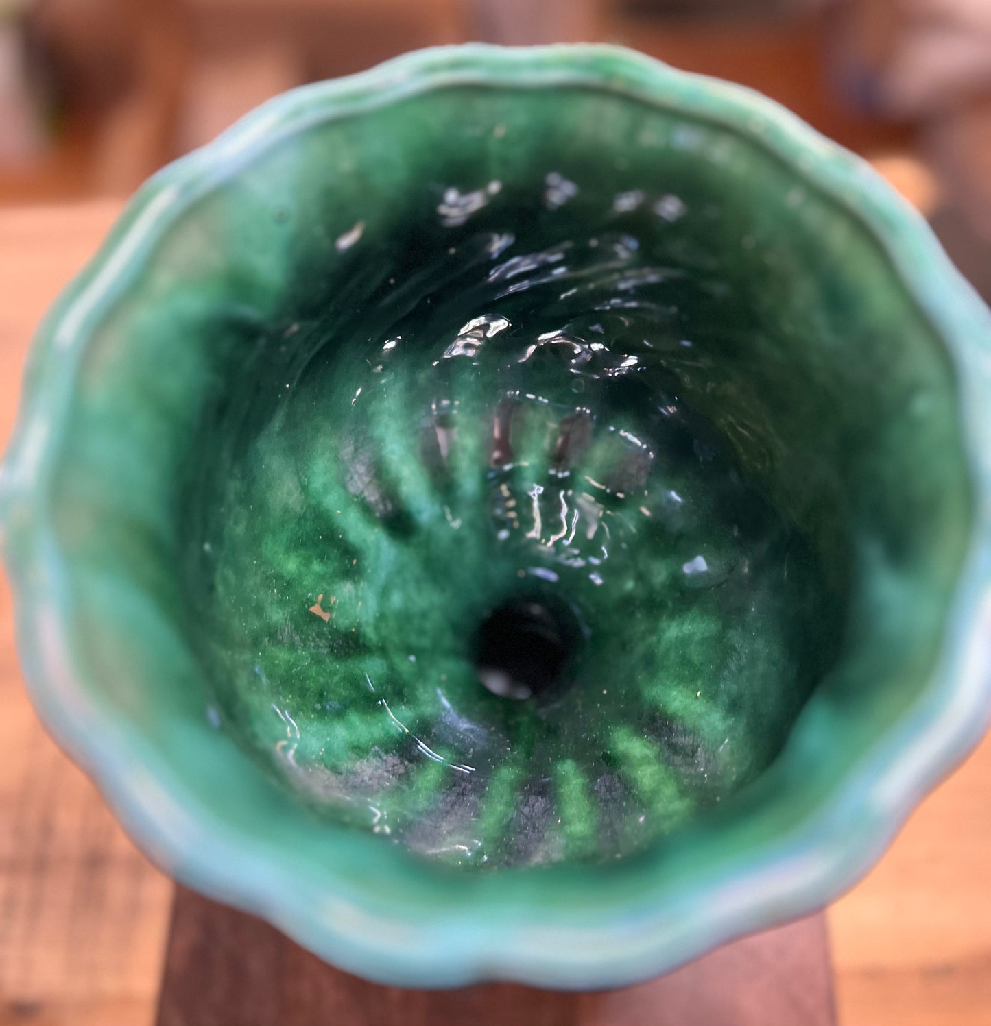 Vintage Emerald Green Hull Pedestal Planter