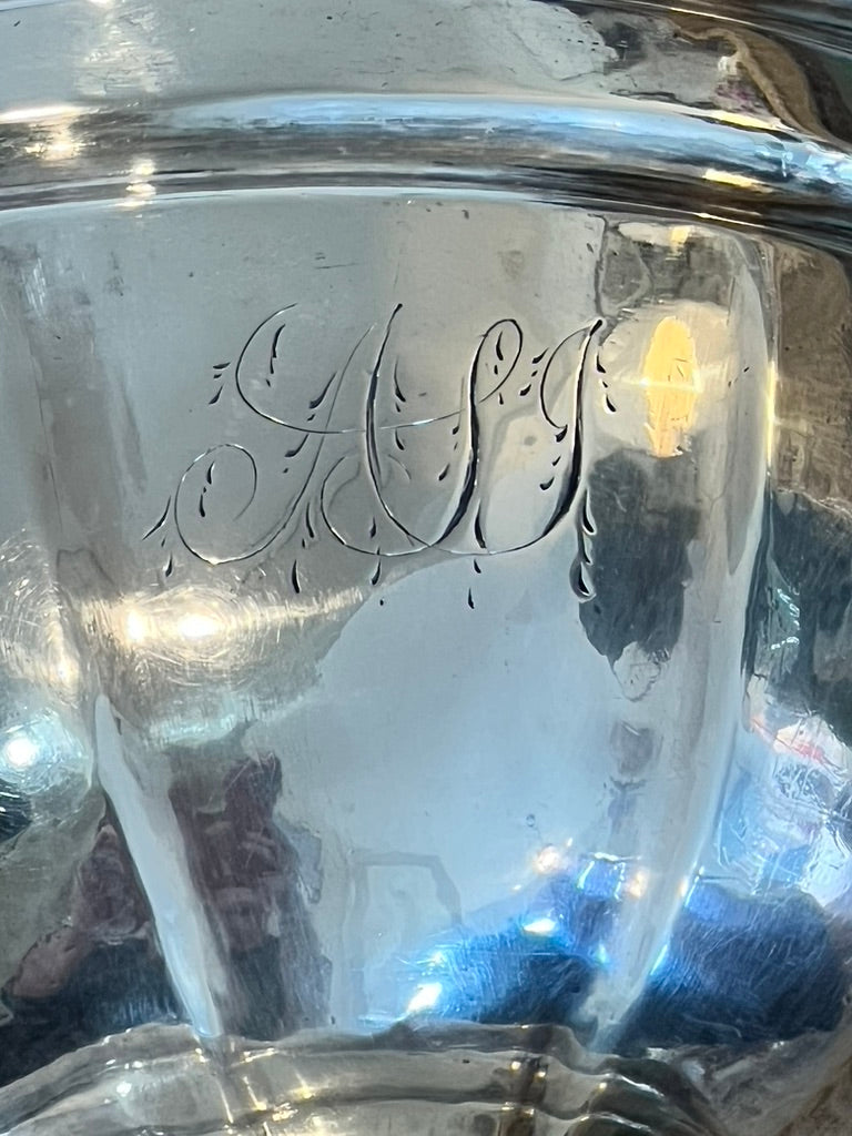 Antique Monogrammed Silver Plate Covered Sugar Bowl