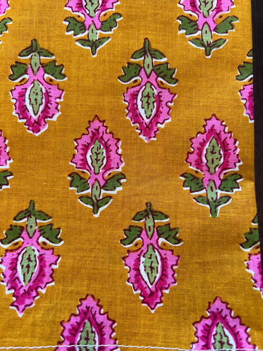 Indian Hand Block Printed Napkins, Goldenrod & Pink, Set of 6
