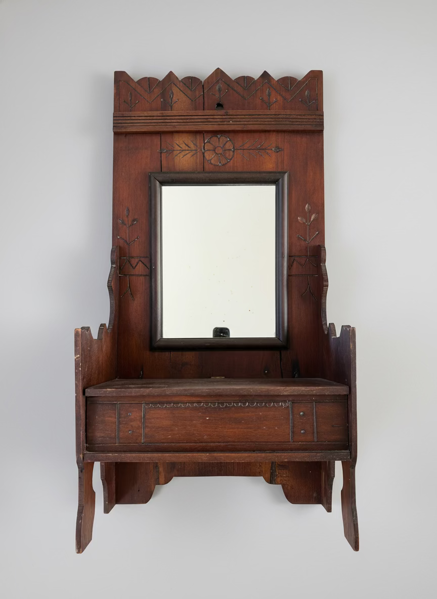 Antique Victorian Wall Mirror with Comb Box