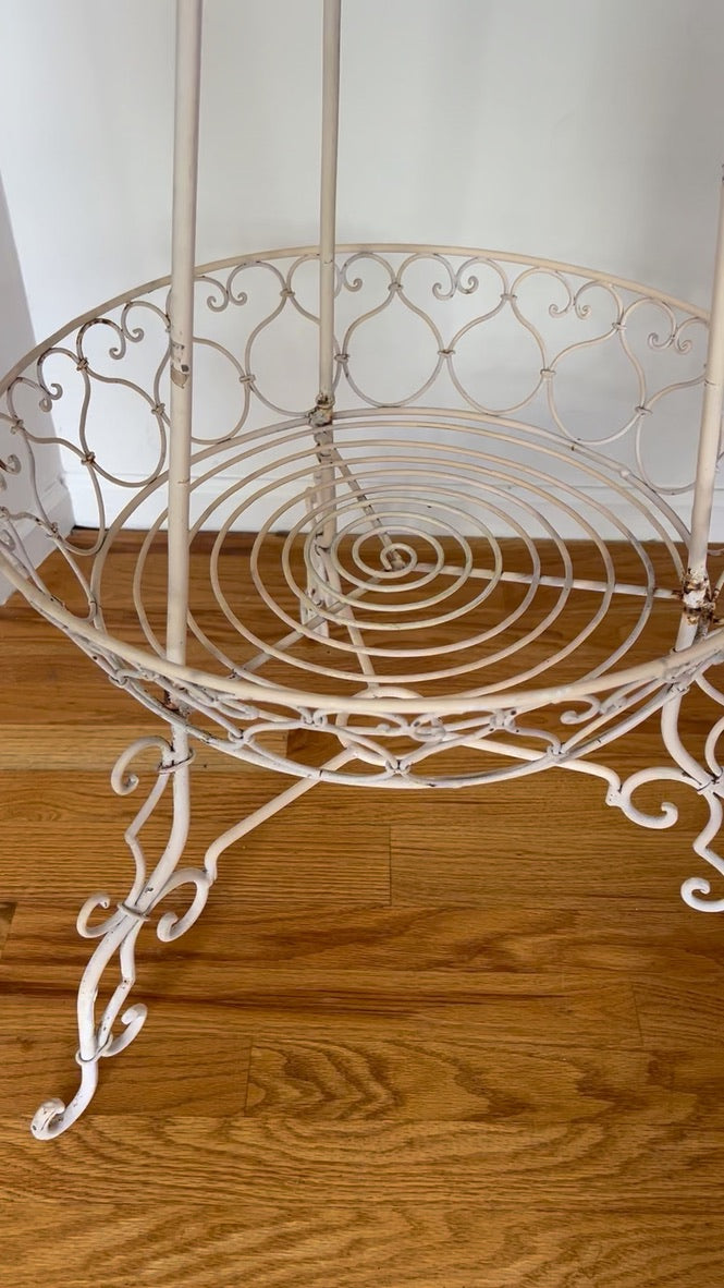 Antique Victorian Style White Painted Wrought Iron Triple-Tier Plant Stand