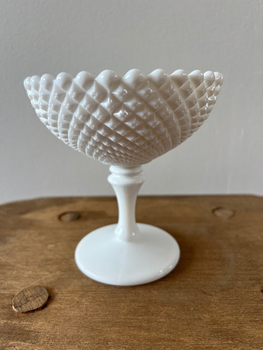 Vintage Hobnail Milk Glass Compote