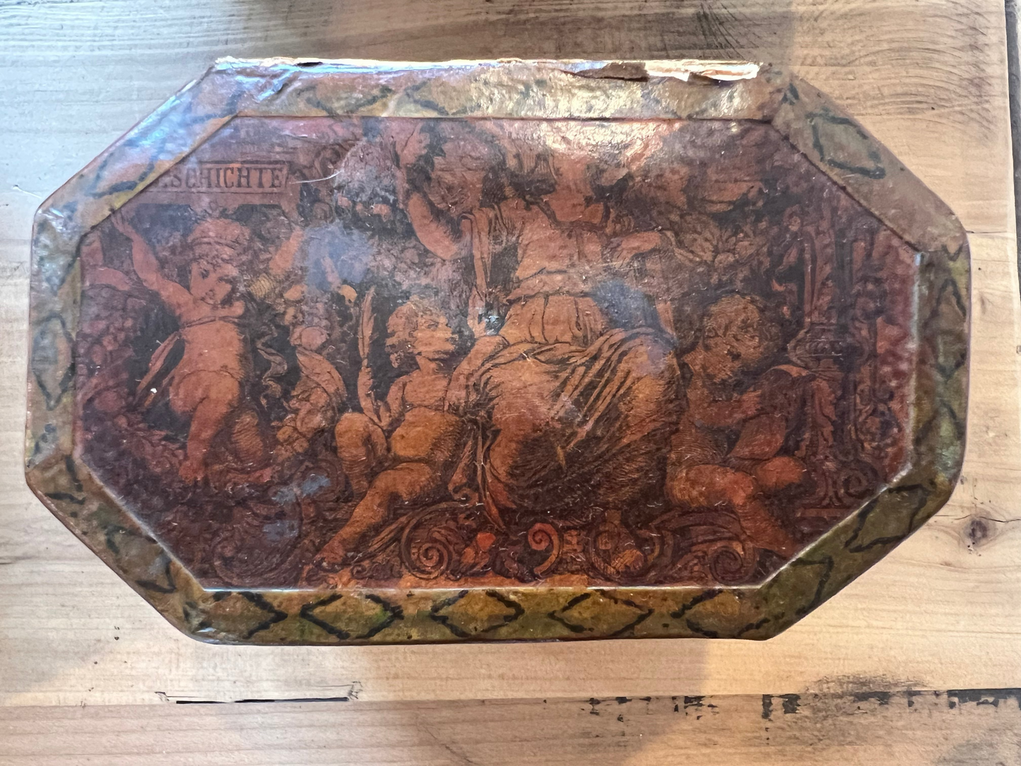 Folk Art Paper Mâché Box, Medium Brown