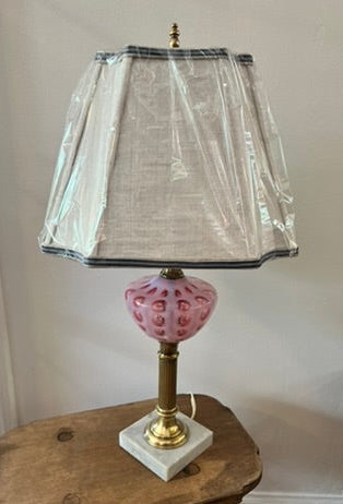 Vintage Fenton Coin Dot Cranberry Opalescent Art Glass Table Lamp