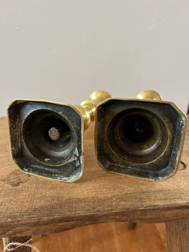 Antique Brass Candlestick Pair