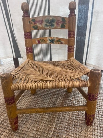 Vintage Hand Painted Child's Chair with Woven Seat