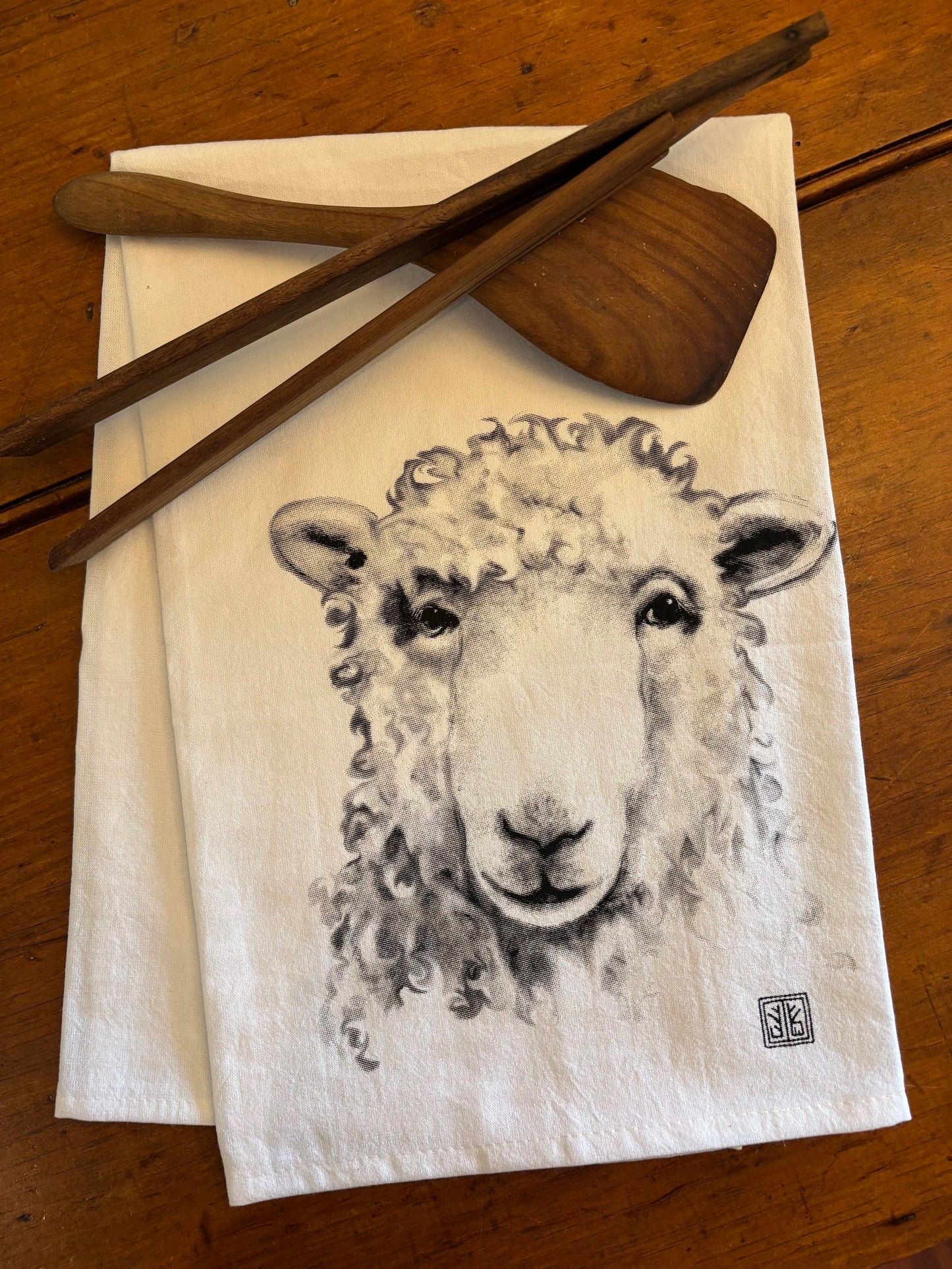 Sheep Tea Towel with Original Illustration, by Jennie Blue Maine