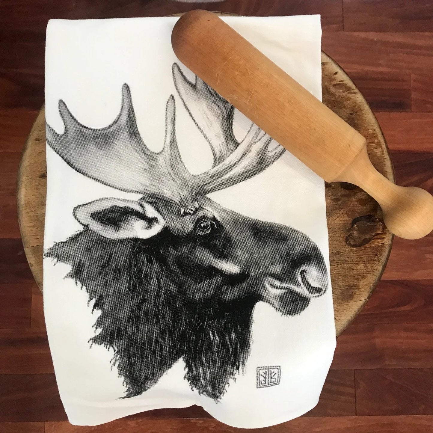 Bull Moose Tea Towel with Original Illustration, by Jennie Blue Maine