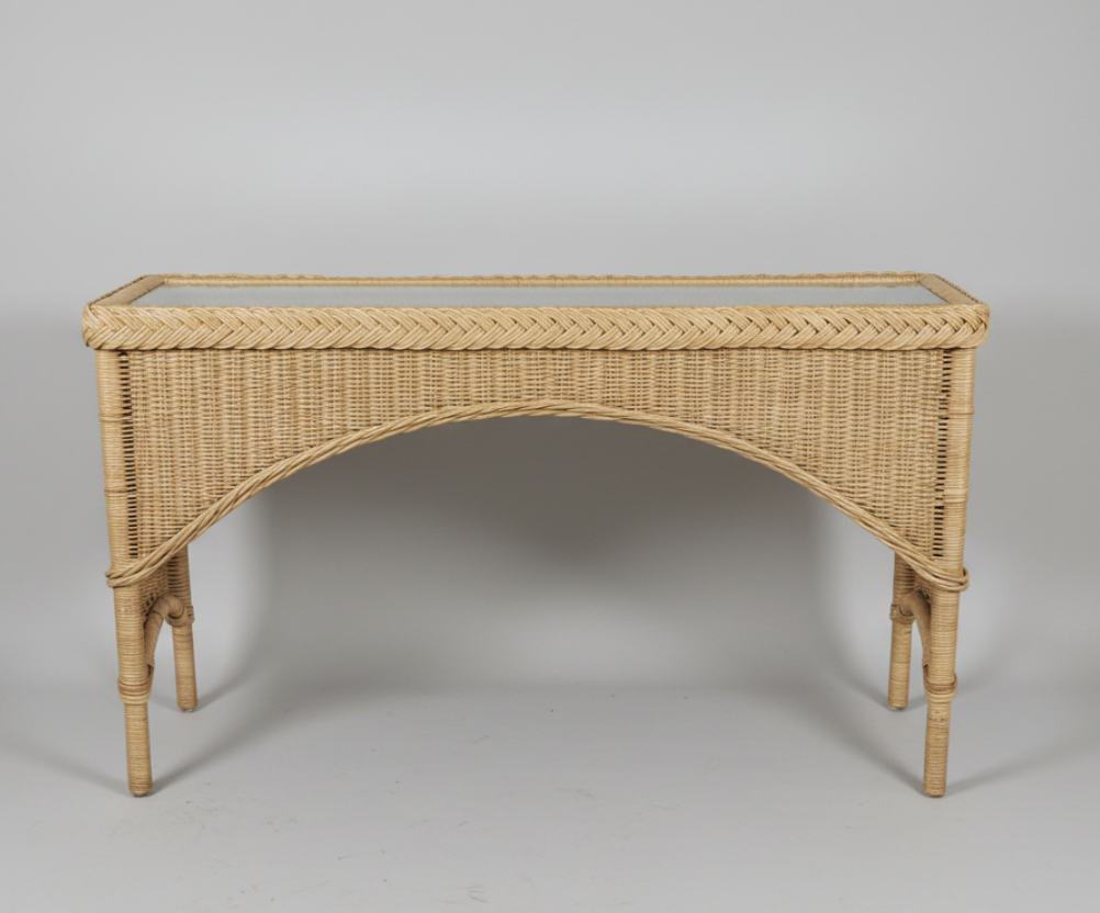 Natural Wicker and Braided Rattan Console Table with Glass Top