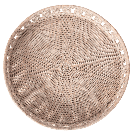 Rattan Inna Design Round Tray, Whitewash