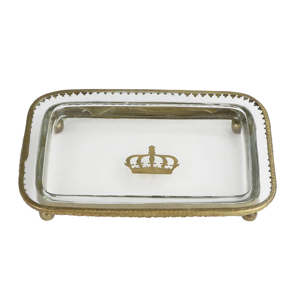 Glass Tray with Crown & Brass Detail