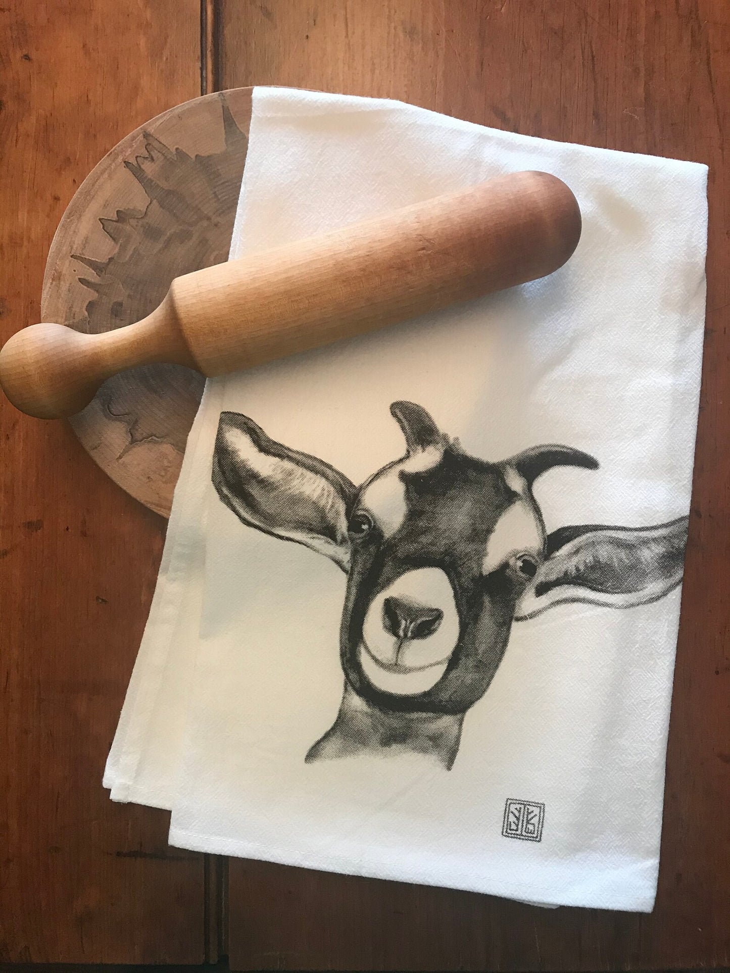 Farm Goat Tea Towel with Original Illustration, by Jennie Blue Maine