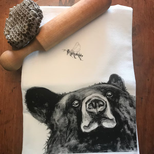 Bear & Bee Tea Towel with Original Illustration, by Jennie Blue Maine