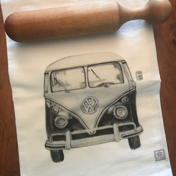VW Bus Tea Towel with Original Illustration, by Jennie Blue Maine