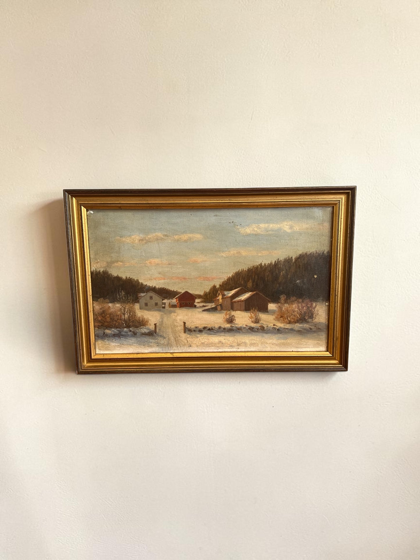Original Mid-Century Scandinavian Winter Landscape – Oil on Canvas by Johan Christian Castberg (1911–1988)