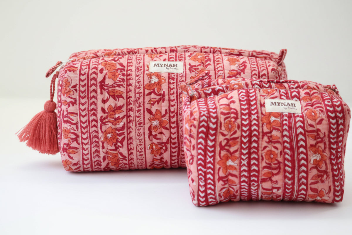 Terracotta Stripes Travel + Makeup Bag, Size Large