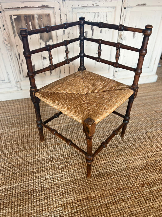 Dutch Bobbin Corner Chair in Oak and Rush