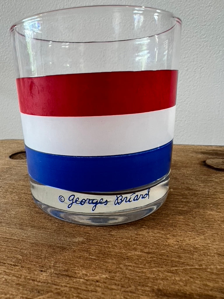 Mid Century Modern Georges Briard Red, White and Blue Striped Lowball Glass, Set of 8