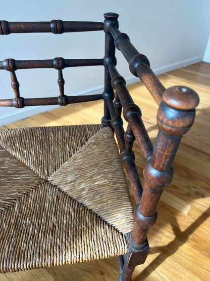 Dutch Bobbin Corner Chair in Oak and Rush