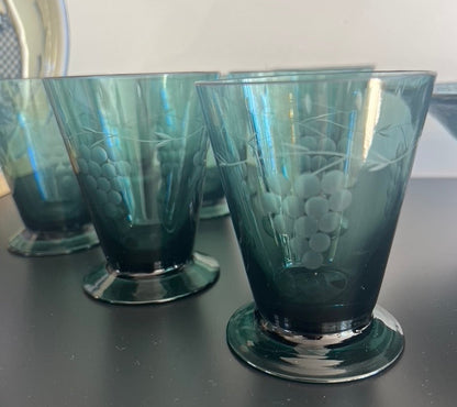 Smoke Glass Julep Glasses with Grape Motif, Set of 8