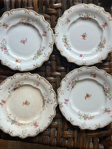 Antique 1883 Wedgwood Opaque Porcelain Plates, Hand-Painted Floral & Gilt Victorian Tableware