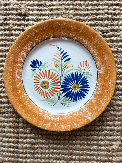Vintage Henriot Quimper Spatter Rim Flower Plates, set of 8