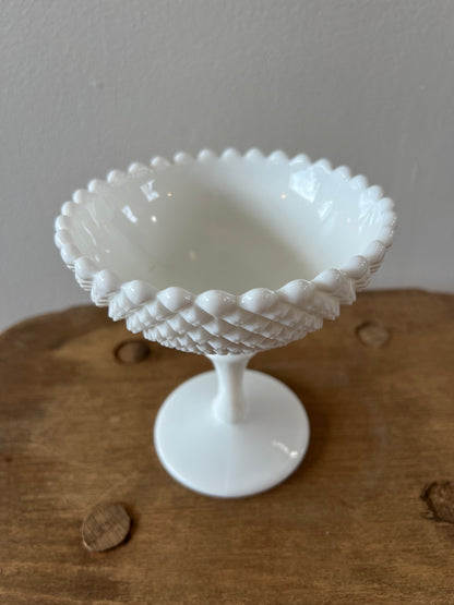 Vintage Hobnail Milk Glass Compote