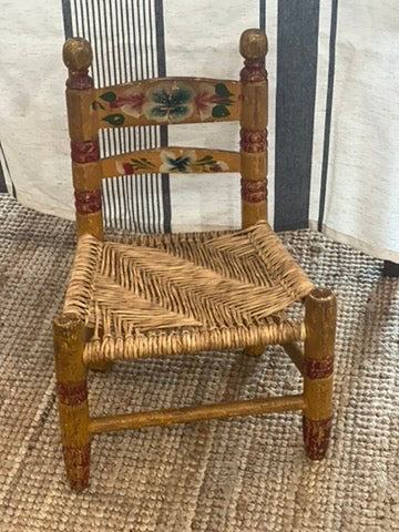Vintage Hand Painted Child's Chair with Woven Seat