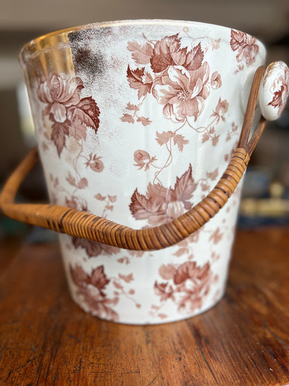 Antique Ironstone Bucket with Rattan Handle