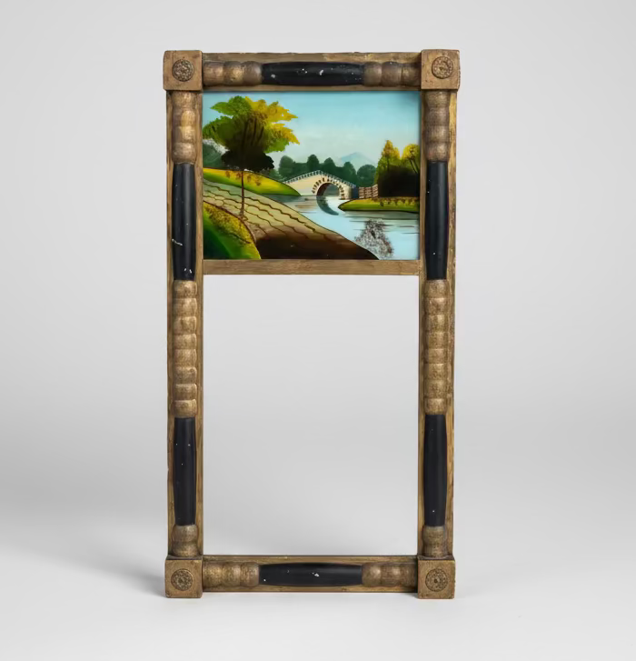 Antique Early Empire Reverse Painted Wall Mirror