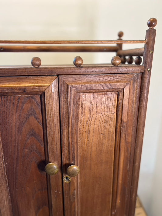 Antique Victorian Oak Stick & Ball Medicine Cabinet Cupboard