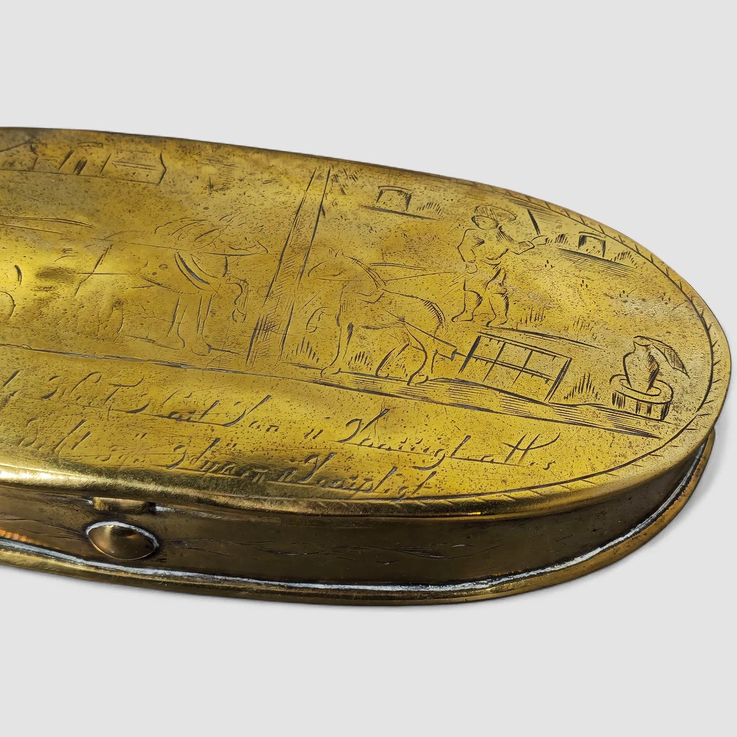 Antique Dutch Brass Oblong Tobacco Box, 18th Century