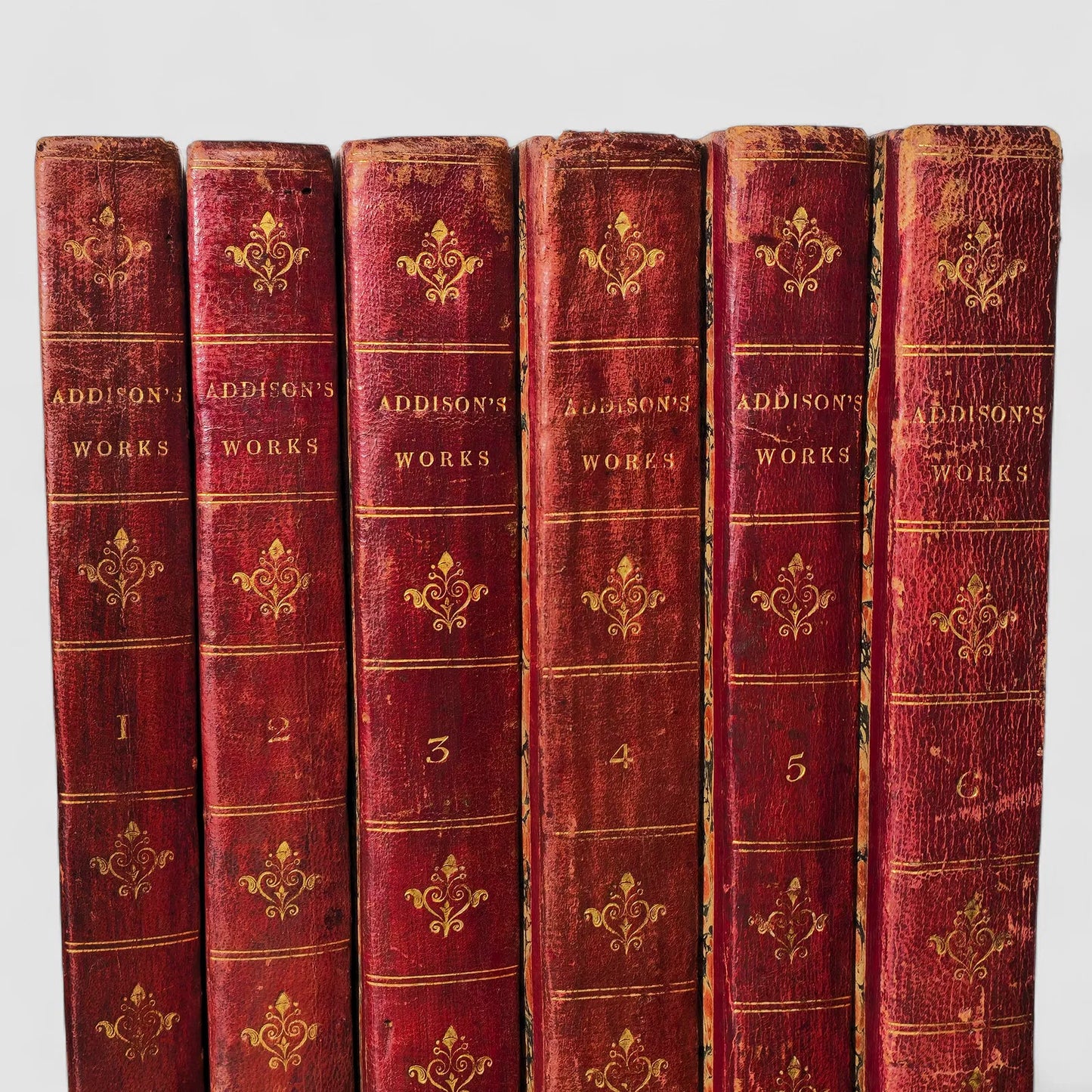 Antique Books, Leather Volumes of "Addison's Work", Set of 6
