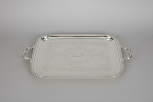 Gorham Silver Plate Large Tray with Handles, Engraved