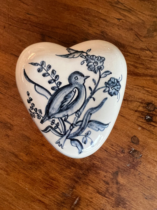 Hand Painted Portuguese Pottery Heart Trinket Box