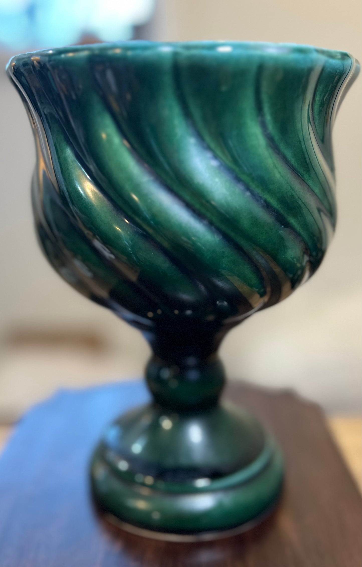 Vintage Emerald Green Hull Pedestal Planter