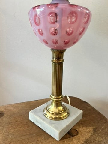 Vintage Fenton Coin Dot Cranberry Opalescent Art Glass Table Lamp