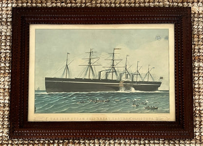 Tramp Art Frame with Currier & Ives "The Iron Steam Ship Great Eastern"