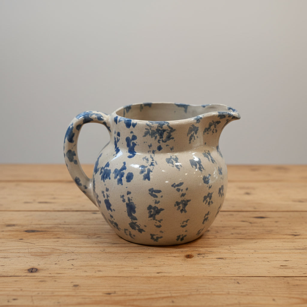 Vintage Bybee Pottery, Blue & Cream Spongeware Pitcher
