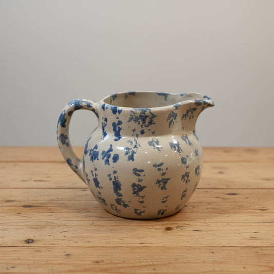 Vintage Bybee Pottery, Blue & Cream Spongeware Pitcher