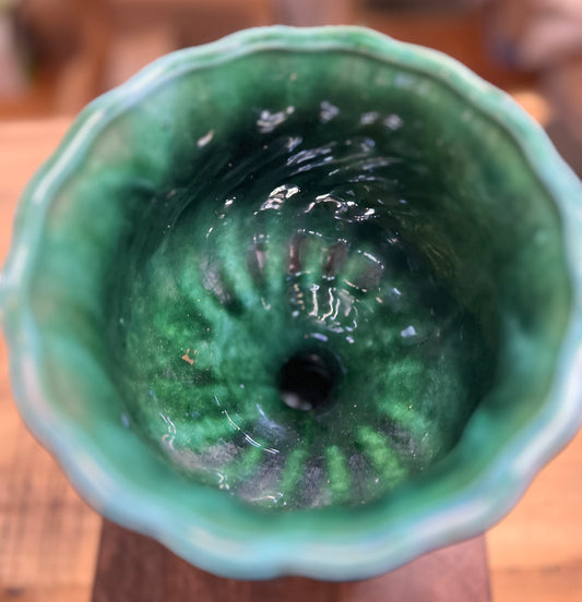 Vintage Emerald Green Hull Pedestal Planter