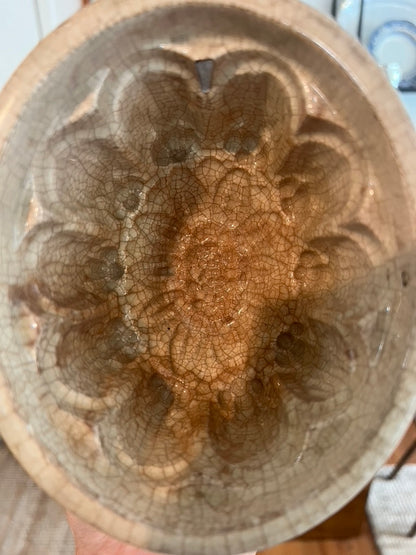 Antique Victorian Ceramic Jelly Mould with Crackle Glaze
