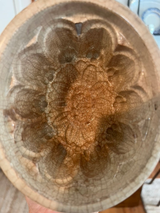 Antique Victorian Ceramic Jelly Mould with Crackle Glaze