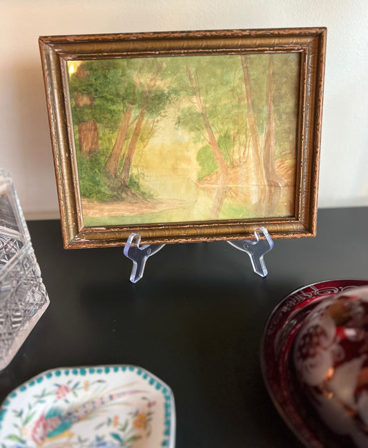 Framed Watercolor Painting on Paper, River Scene