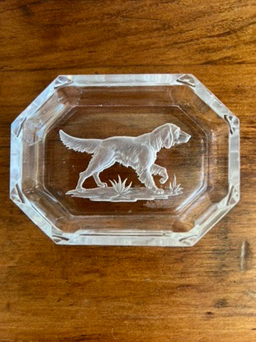 Vintage Etched Cut Crystal Dog Salt Cellar