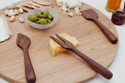 6.5" Handmade Walnut Wood Cheese Set