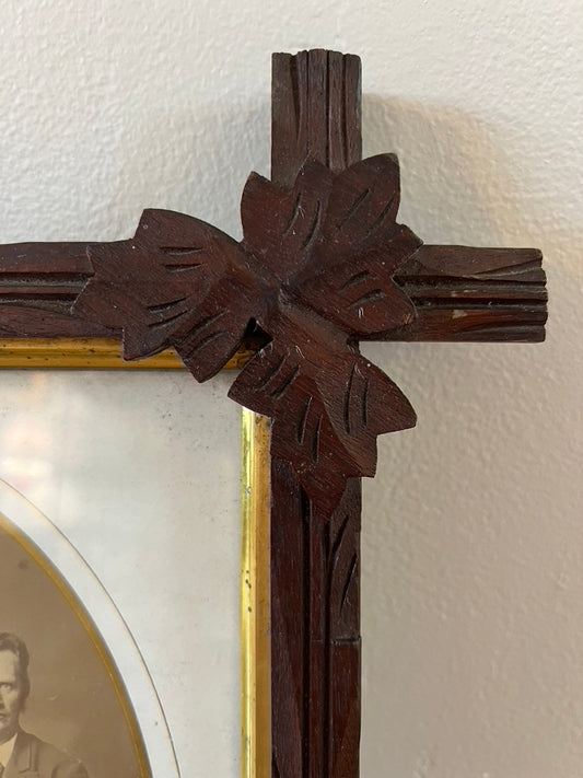 Antique Victorian Eastlake Adirondack Frame with Leaf Appliqué