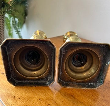 19th Century Victorian Brass Candlesticks, Pair